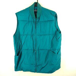 Vintage Lands End Teal Goose Down Puffer Vest Large Nylon Insulated Quilted